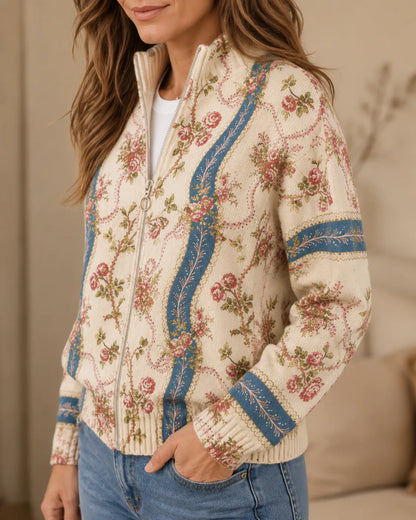 Evelina | Vintage Rose Paisley Zip Cardigan