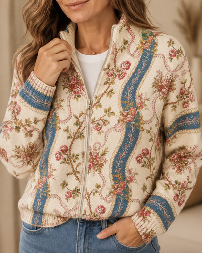 Evelina | Vintage Rose Paisley Zip Cardigan