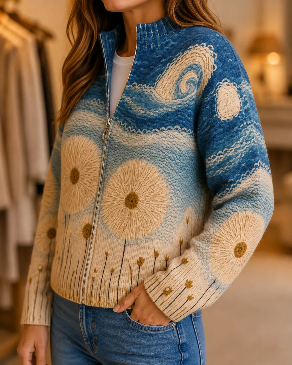 Dahlia | Coastal Bloom Zip Cardigan
