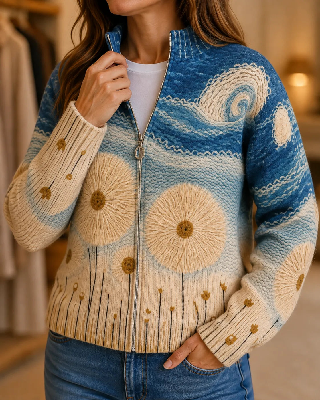 Dahlia | Coastal Bloom Zip Cardigan