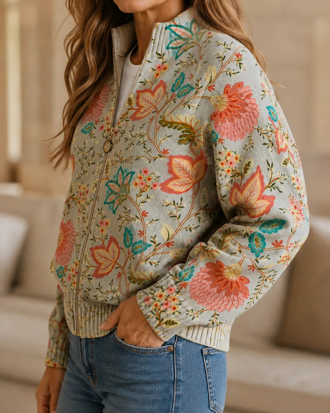 Elara | Botanical Full-Zip Cardigan