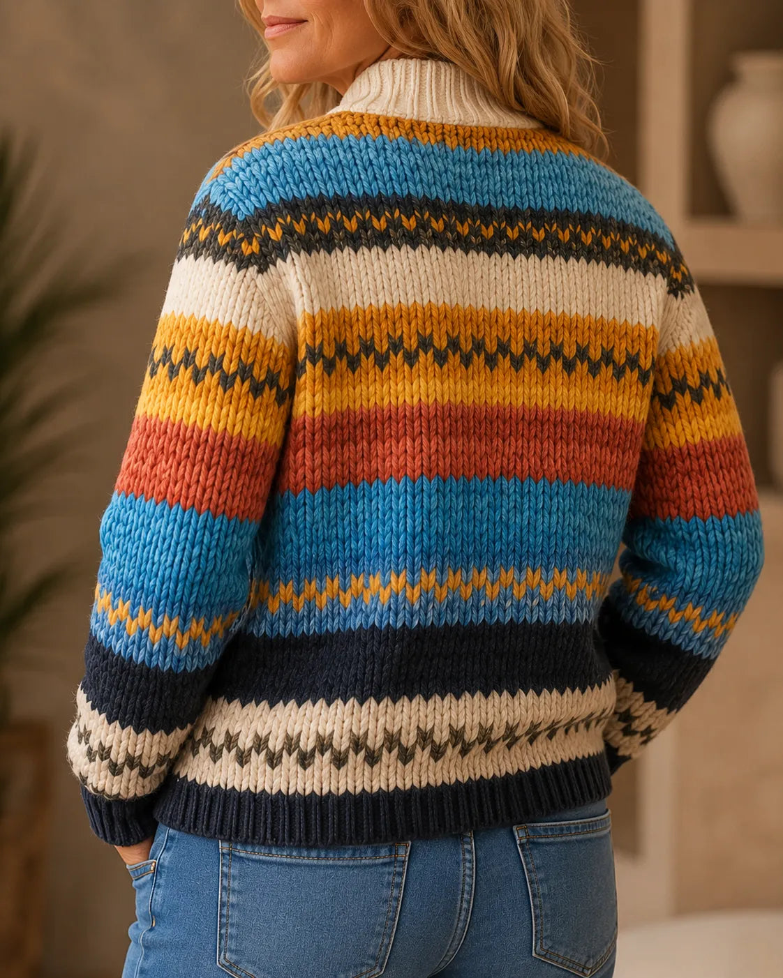 Autumn | Cozy Stripe Knit Zip Cardigan