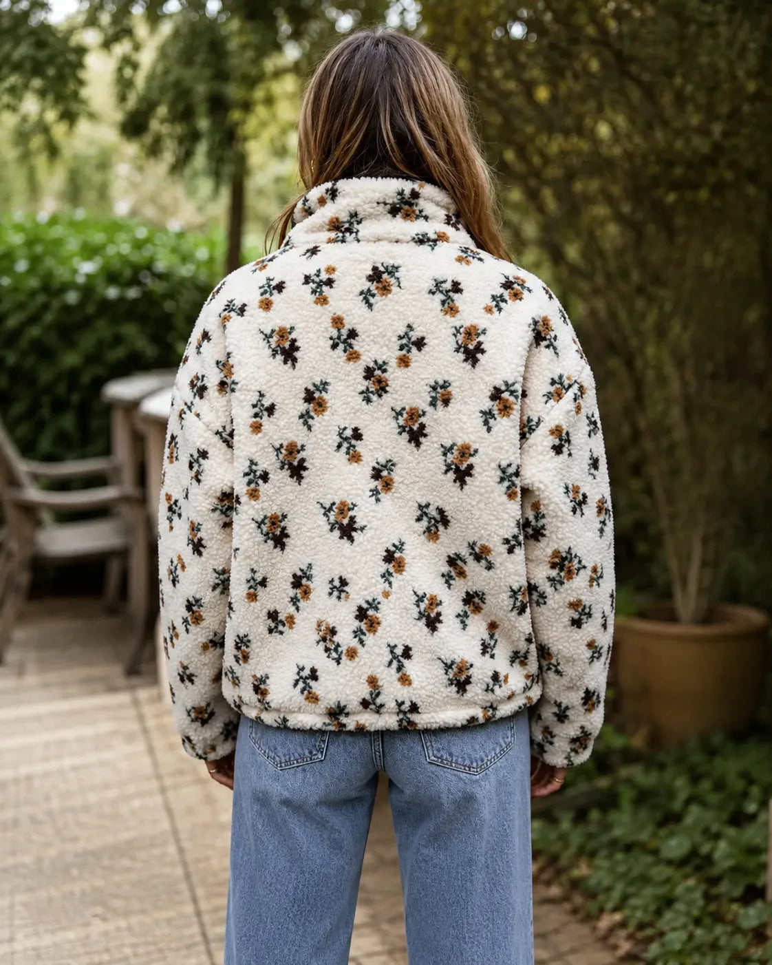 Sylvie | Petite Floral Sherpa Zip Jacket