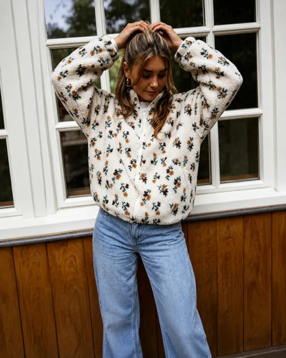 Sylvie | Petite Floral Sherpa Zip Jacket