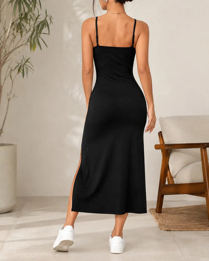 Sienna | Square Neck Slit Midi Dress
