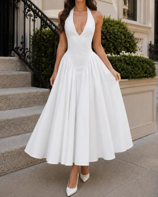 Celeste | Halter Neck Elegant Midi Dress