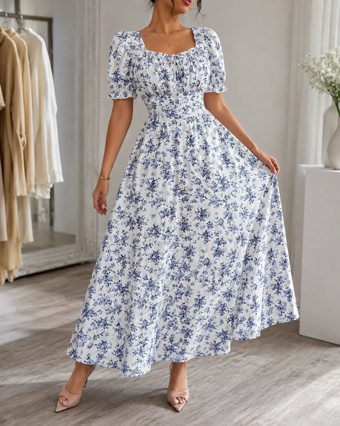 Clara | Floral Smocked Midi Dress