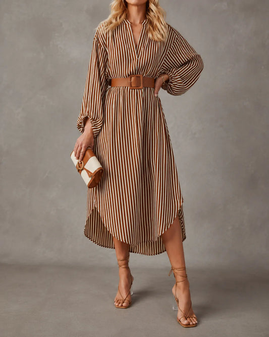 Sienna | Belted Striped Midi Shirt Dress