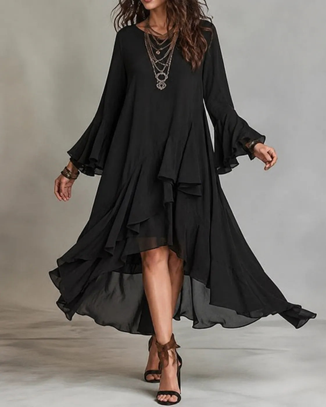 Valeria | Ruffled High-Low Midi Dress