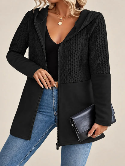 Adeline | Cable-Knit Textured Hooded Jacket