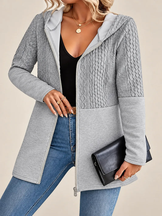 Adeline | Cable-Knit Textured Hooded Jacket