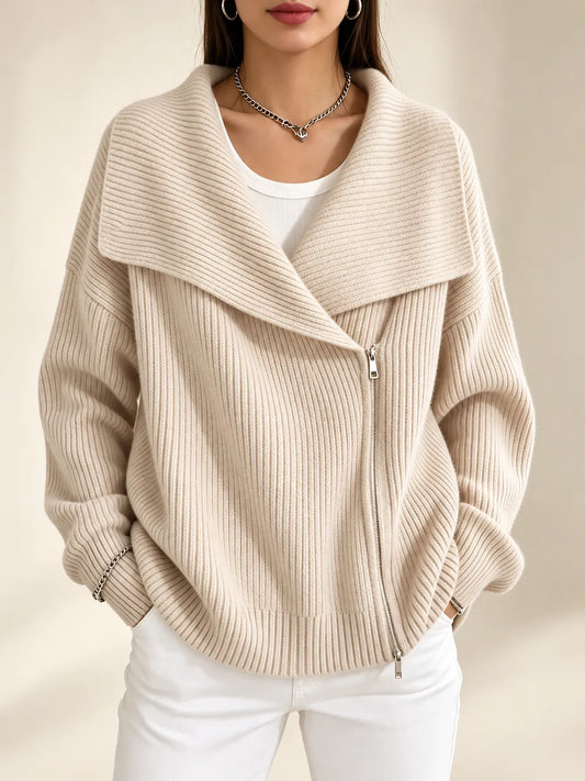 Vivienne | Oversized Collar Ribbed Knit Cardigan