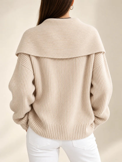 Vivienne | Oversized Collar Ribbed Knit Cardigan