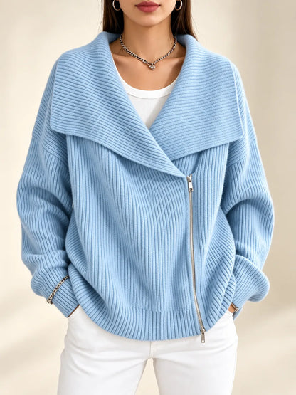 Vivienne | Oversized Collar Ribbed Knit Cardigan