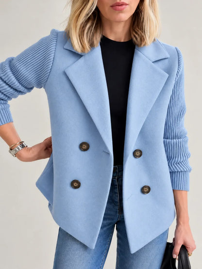 Celeste | Elegant Ribbed-Sleeve Double-Breasted Jacket