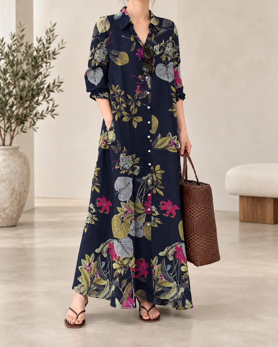 Elowen Floral Button-Front Maxi Dress