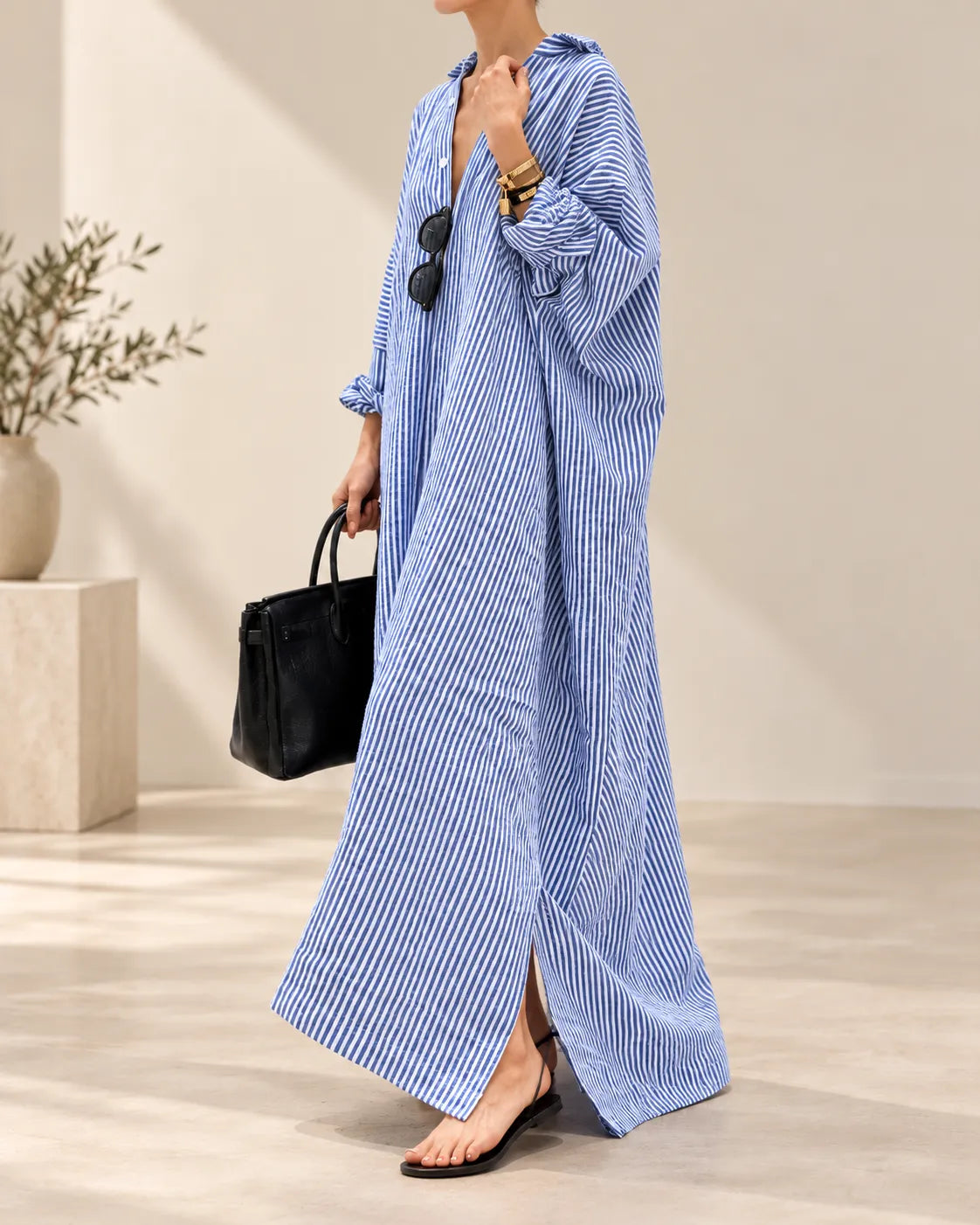 Adeline Relaxed Striped Maxi Shirt Dress