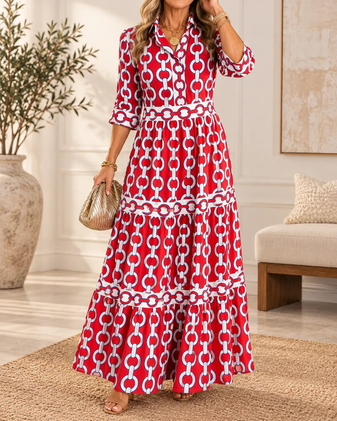 Vivienne Chain Print Tiered Maxi Dress
