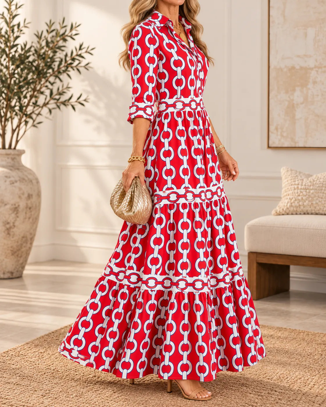 Vivienne Chain Print Tiered Maxi Dress