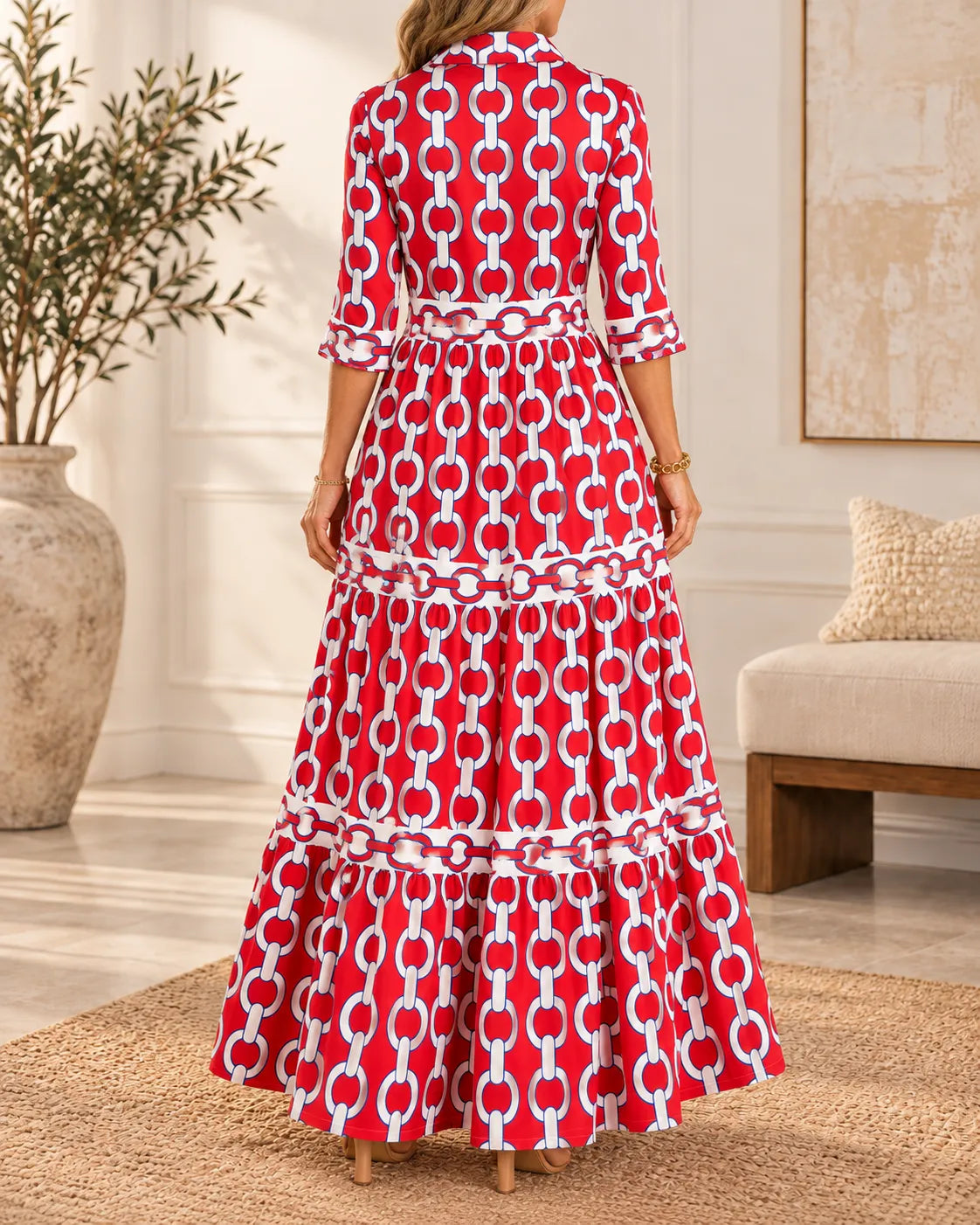 Vivienne Chain Print Tiered Maxi Dress