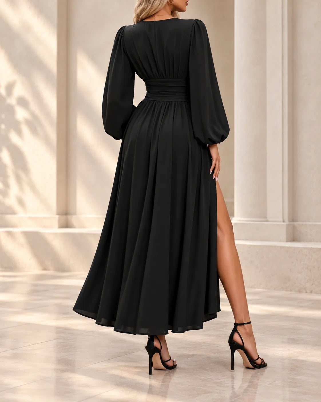 Celestine Ruched Waist V-Neck Maxi Dress