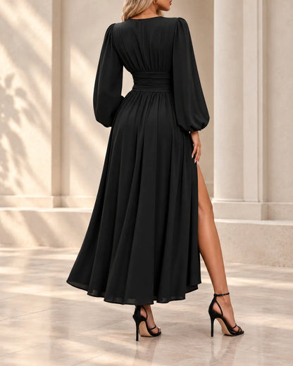 Celestine Ruched Waist V-Neck Maxi Dress