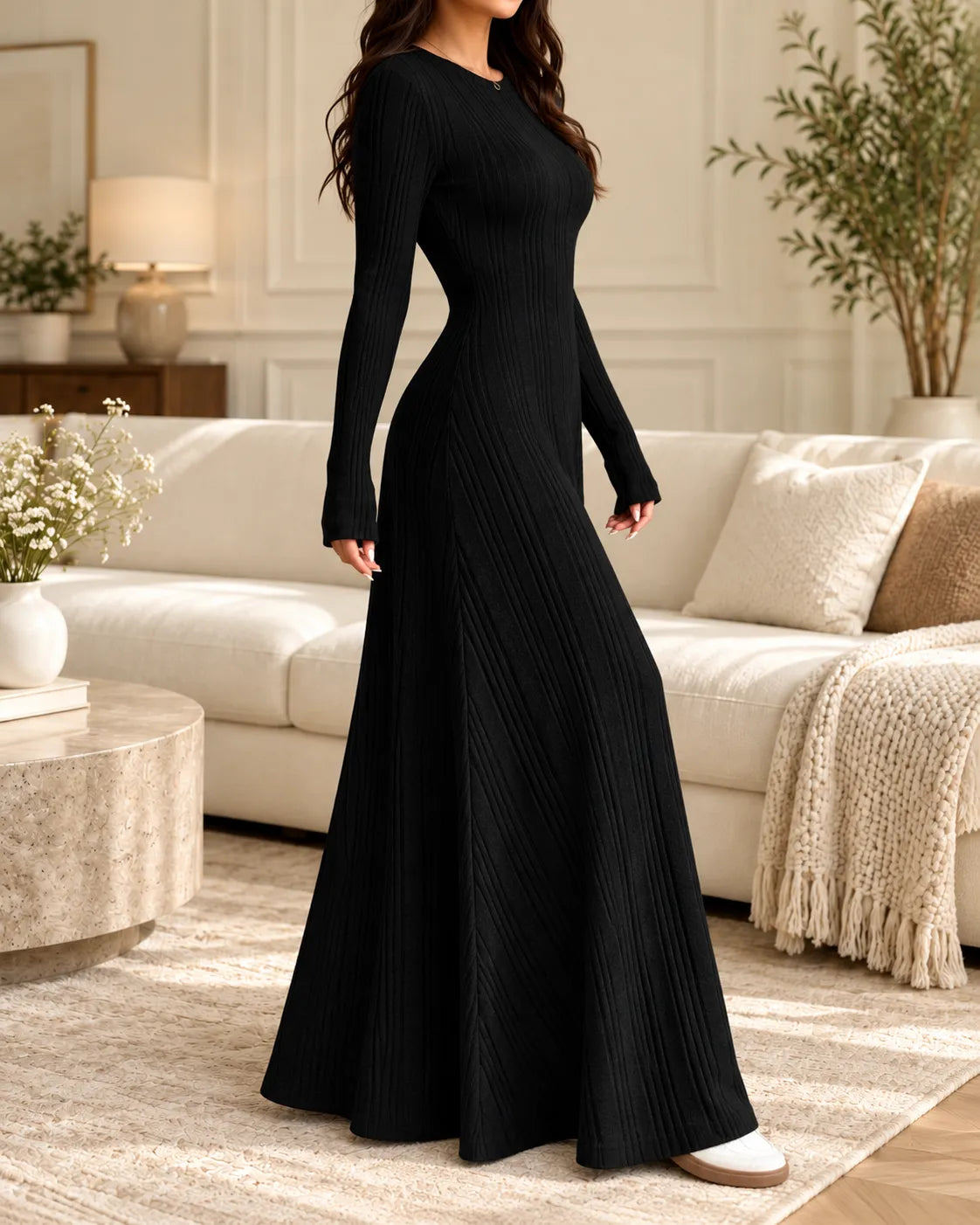 Vivienne Elegant Ribbed Knit Maxi Dress