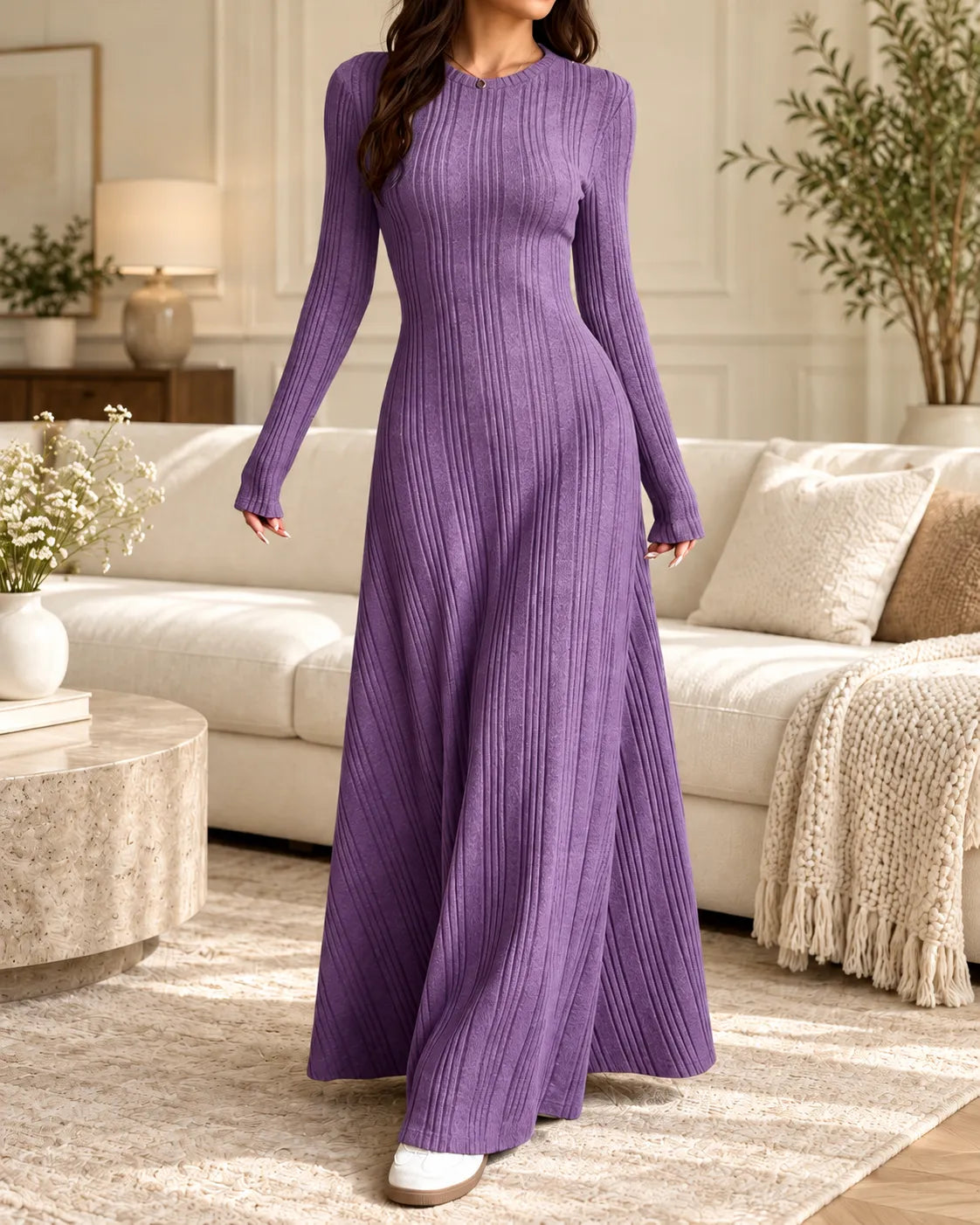 Vivienne Elegant Ribbed Knit Maxi Dress