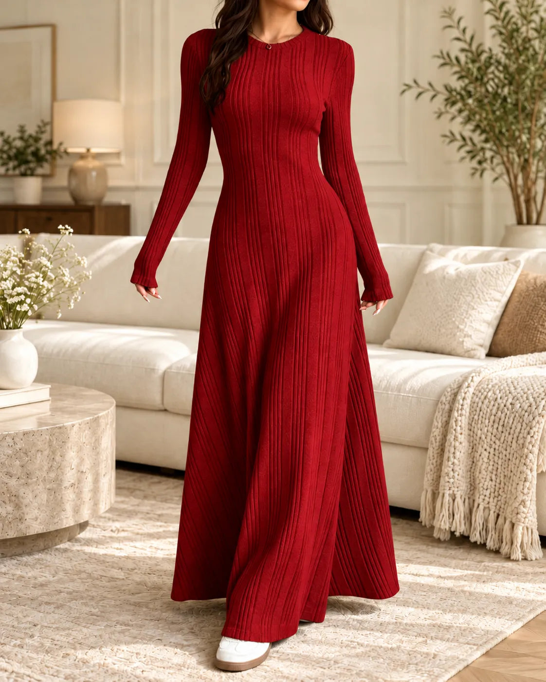 Vivienne Elegant Ribbed Knit Maxi Dress