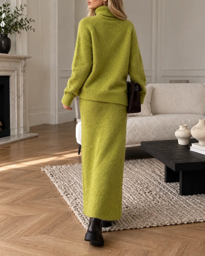 Wool and Cotton Cozy Turtleneck Sweater & Maxi Skirt Set