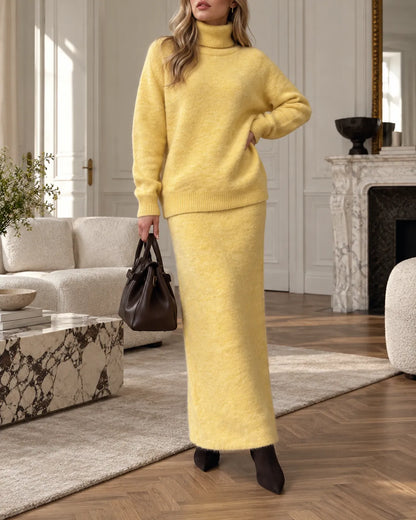 Wool and Cotton Cozy Turtleneck Sweater & Maxi Skirt Set