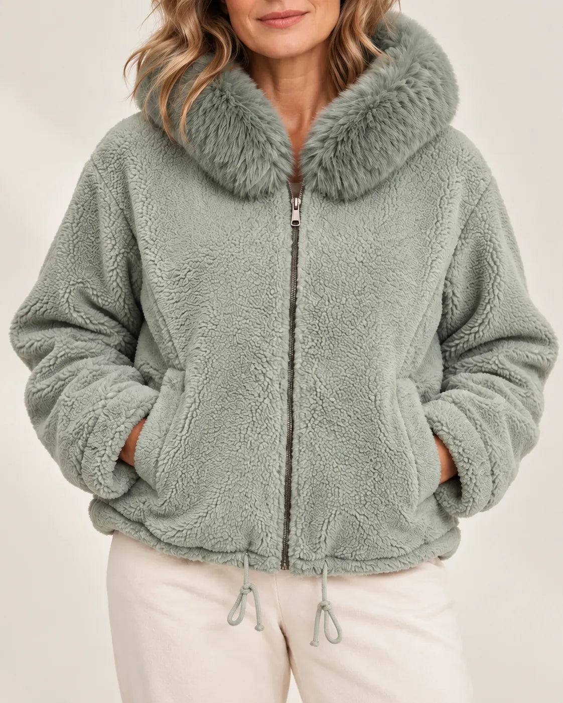 Elowen Plush-Texture Hooded Jacket