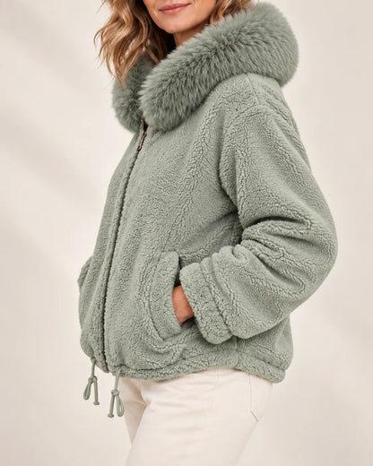Elowen Plush-Texture Hooded Jacket