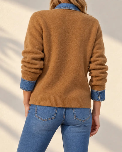 Lenora Denim-Trim Soft Knit Cardigan