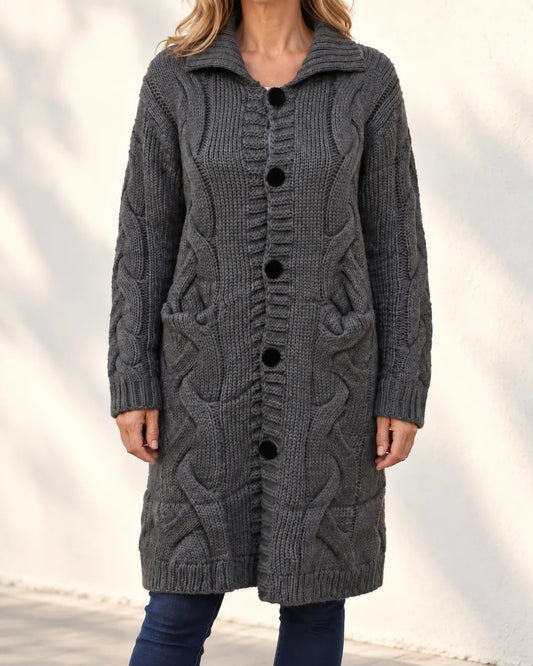Corinne Heritage Cable-Knit Long Cardigan