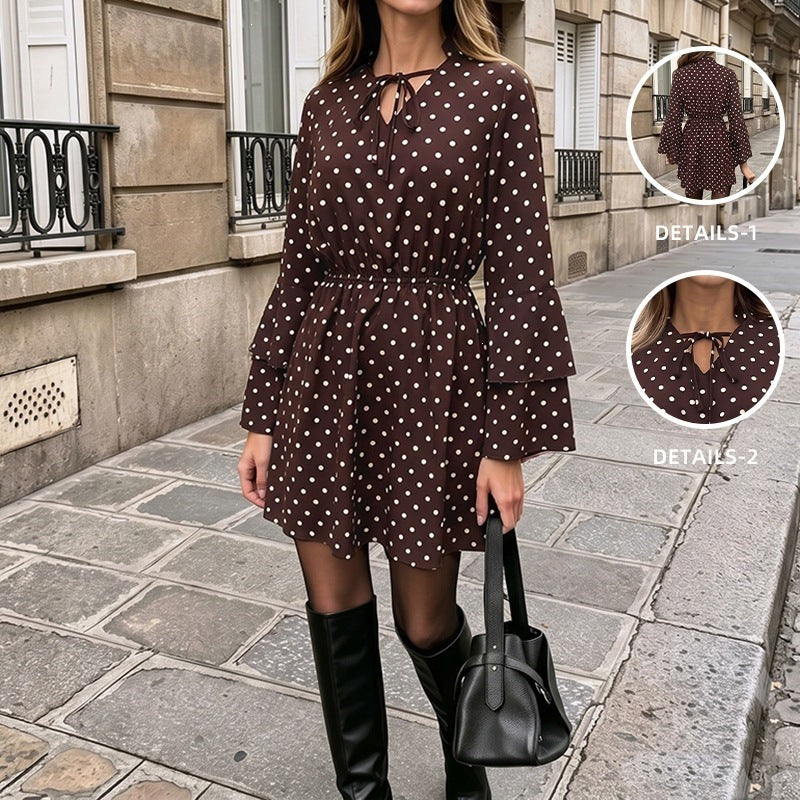 Rosalie | Polka Dot Tie-Neck Mini Dress