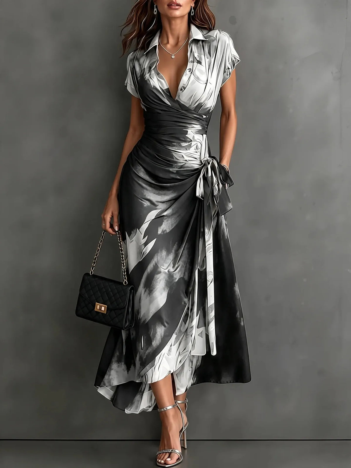 Midi Wrap Dress in Abstract Print