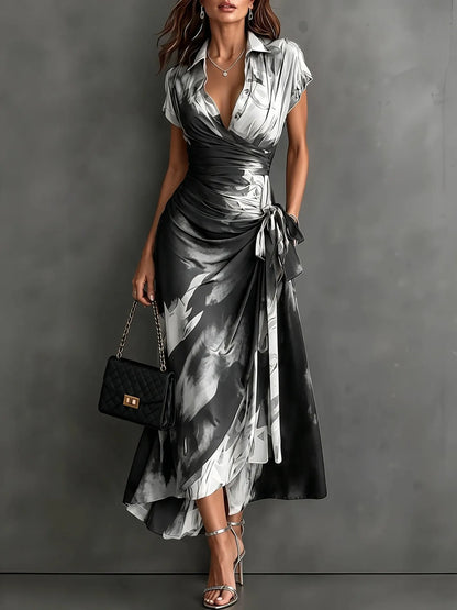 Midi Wrap Dress in Abstract Print