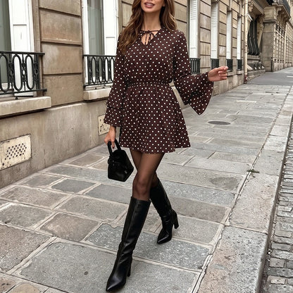 Rosalie | Polka Dot Tie-Neck Mini Dress