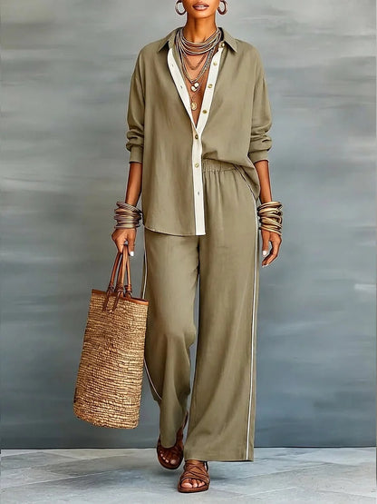 Cotton and Linen Contrast-Trim Relaxed Two-Piece Set