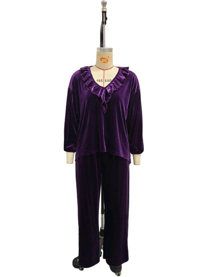 Velvet Ruffle-Neck Two-Piece Set