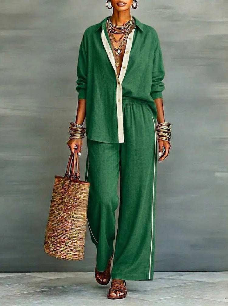 Cotton and Linen Contrast-Trim Relaxed Two-Piece Set