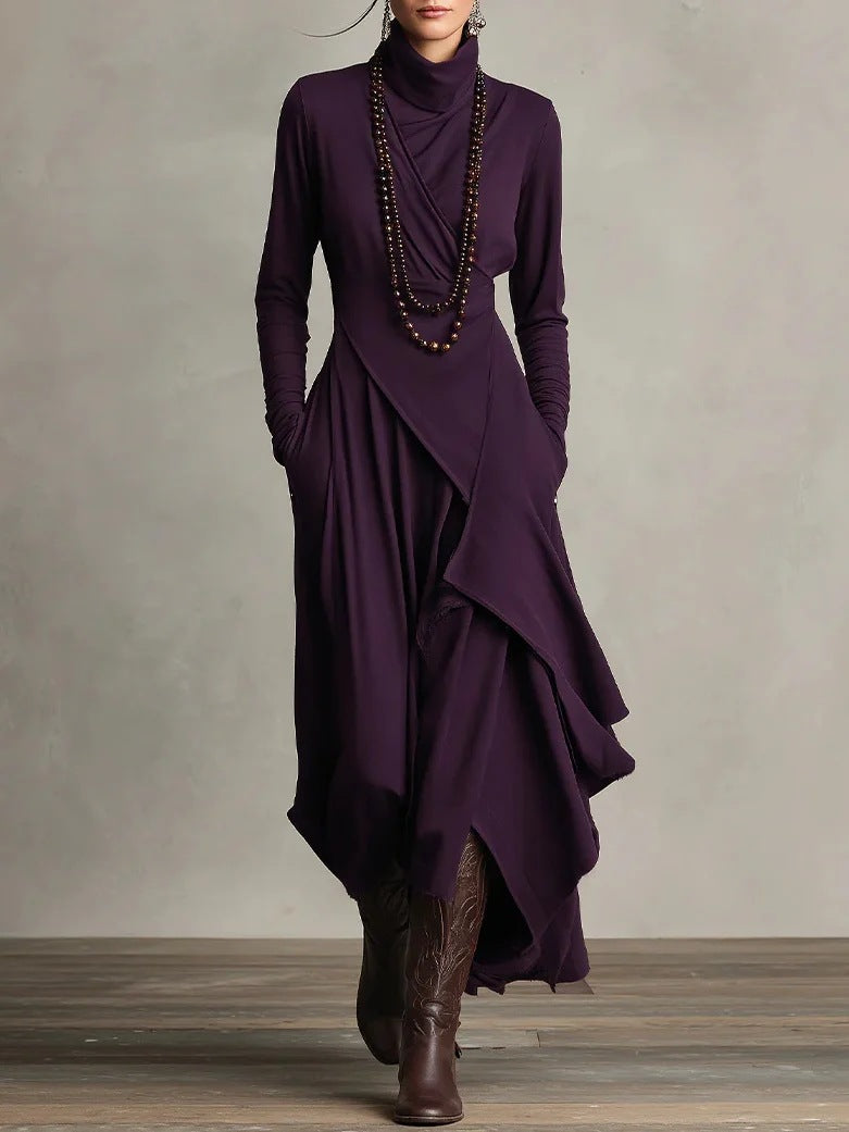 Seraphina | Asymmetric Draped Turtleneck Maxi Dress