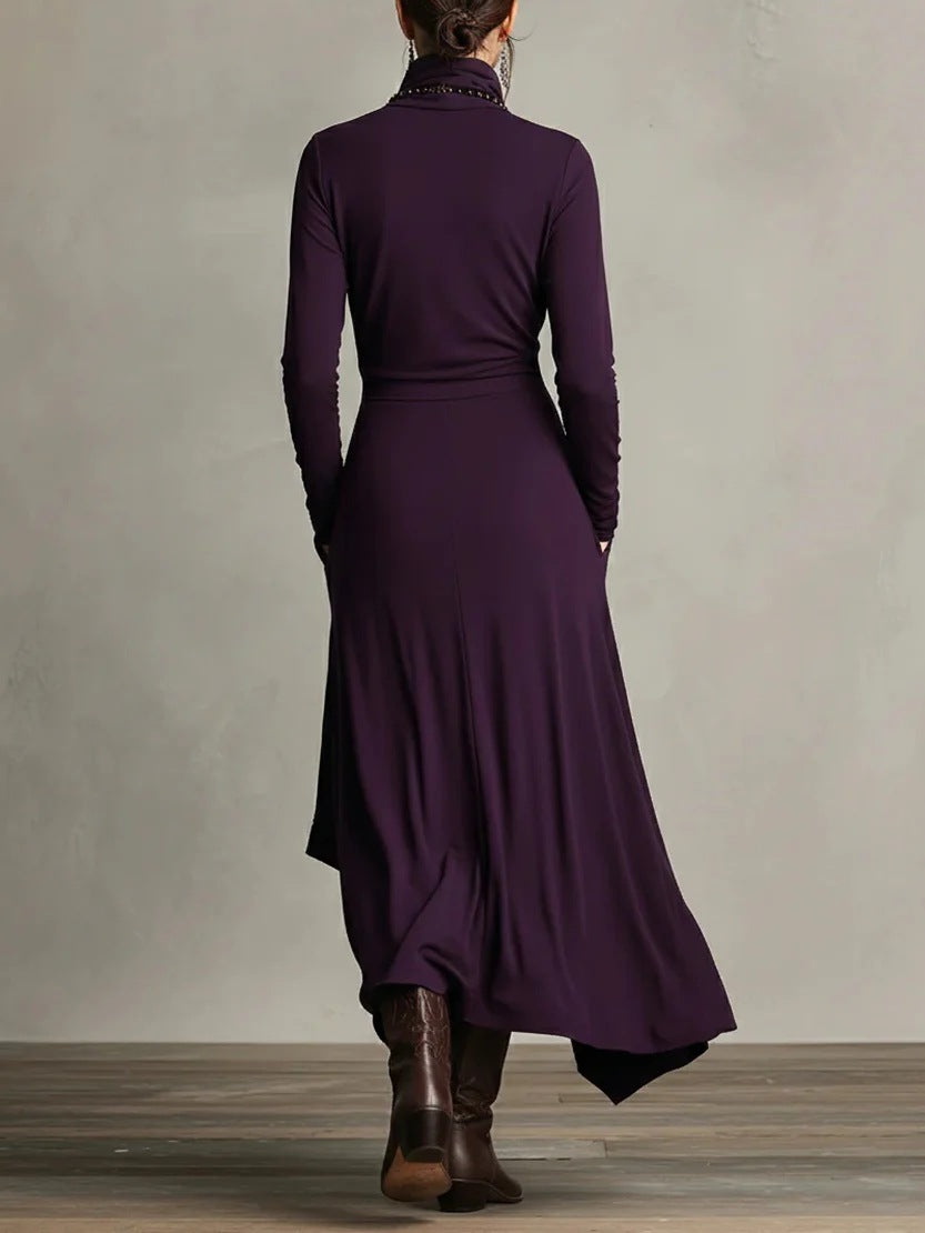 Seraphina | Asymmetric Draped Turtleneck Maxi Dress