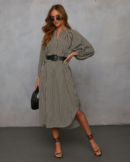 Striped Belted Midi Shirt Dress