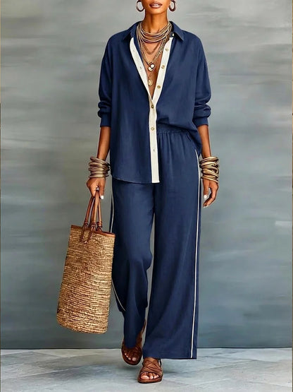 Cotton and Linen Contrast-Trim Relaxed Two-Piece Set