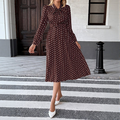 Clara | Polka Dot Bow-Neck Midi Dress