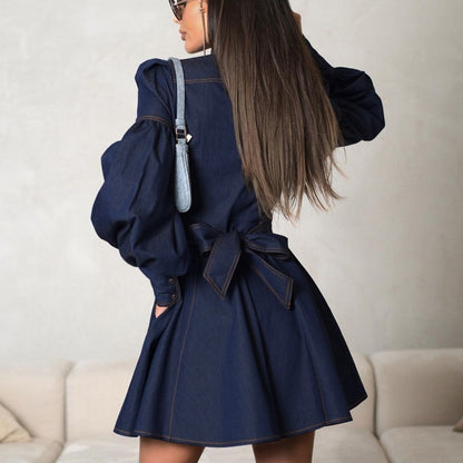 Adeline | Puff-Sleeve Denim Dress