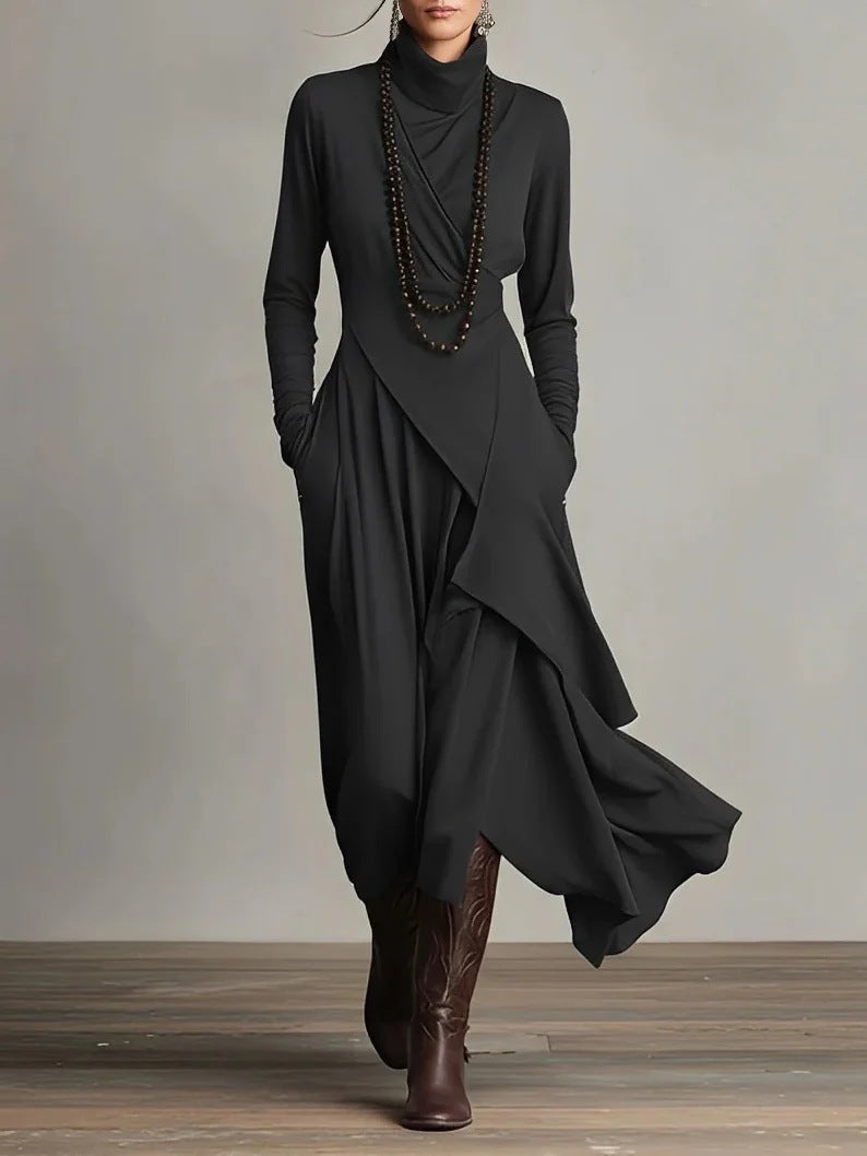 Seraphina | Asymmetric Draped Turtleneck Maxi Dress