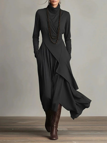 Seraphina | Asymmetric Draped Turtleneck Maxi Dress